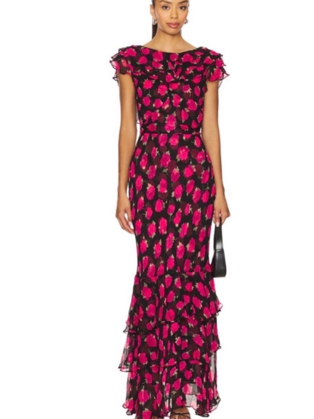 RIXO Black Maxi Dress with Fuchsia Floral Print - Picture 5 of 5